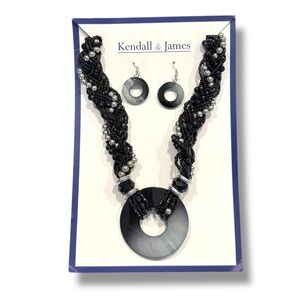 Kendall & James Black Beaded Statement Necklace & Earrings Set NWT